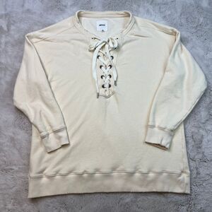 Aerie Soft Sweater Beige Tie Front Size Small Oversized Sweatshirt Distressed